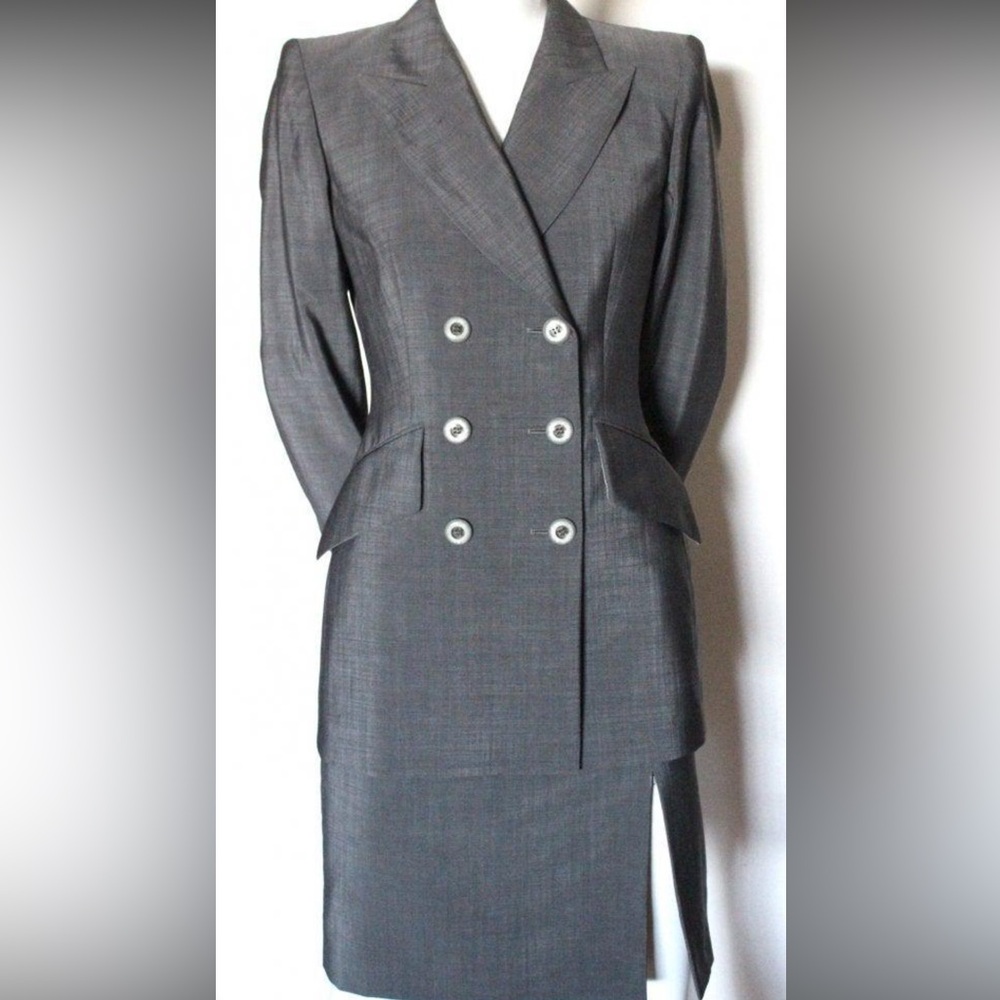Esçada by Margaretha Ley Gray Wool, ca. 1990's skirt/blazer